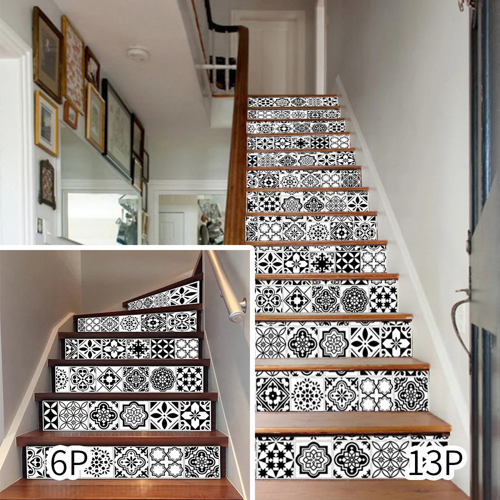 Floor Stickers Sticker Decoration 6 Pcs/13 Pcs Stair Stickers Riser Staircase Sticker For Stairway Covering PVC Home Staircase Renovation Decor Treads