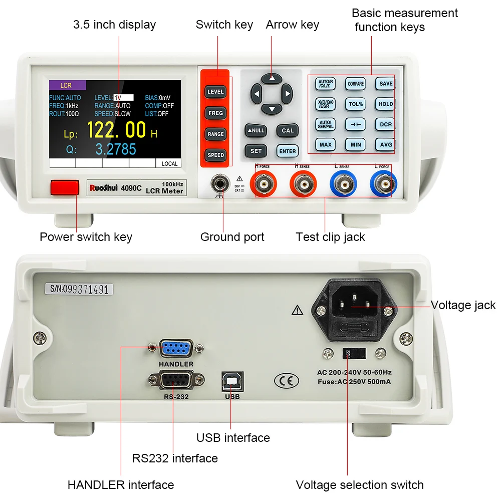 RuoShui 4090 Digital LCR Meter Desktop Capacitance Resistance Impedance Inductance Measure Instrument Electric Bridge Component 4
