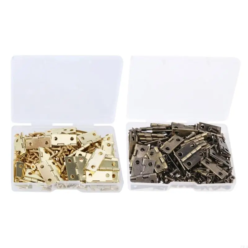P0UA Gold Small Hinges 15x18mm Hinges with Screws set for Decorative Boxes & Crafts
