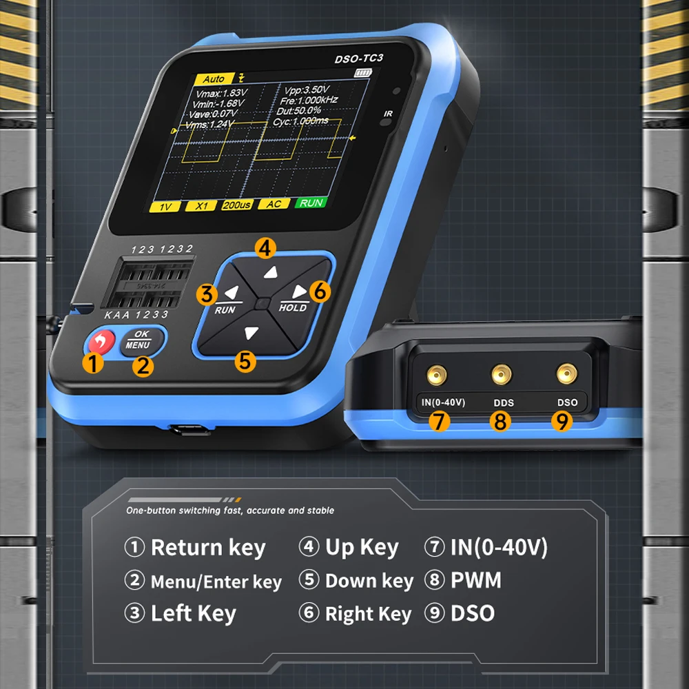 Digital Oscilloscope Transistor Tester Signal Generator 3in1 Handheld 2.4inch TFT Display