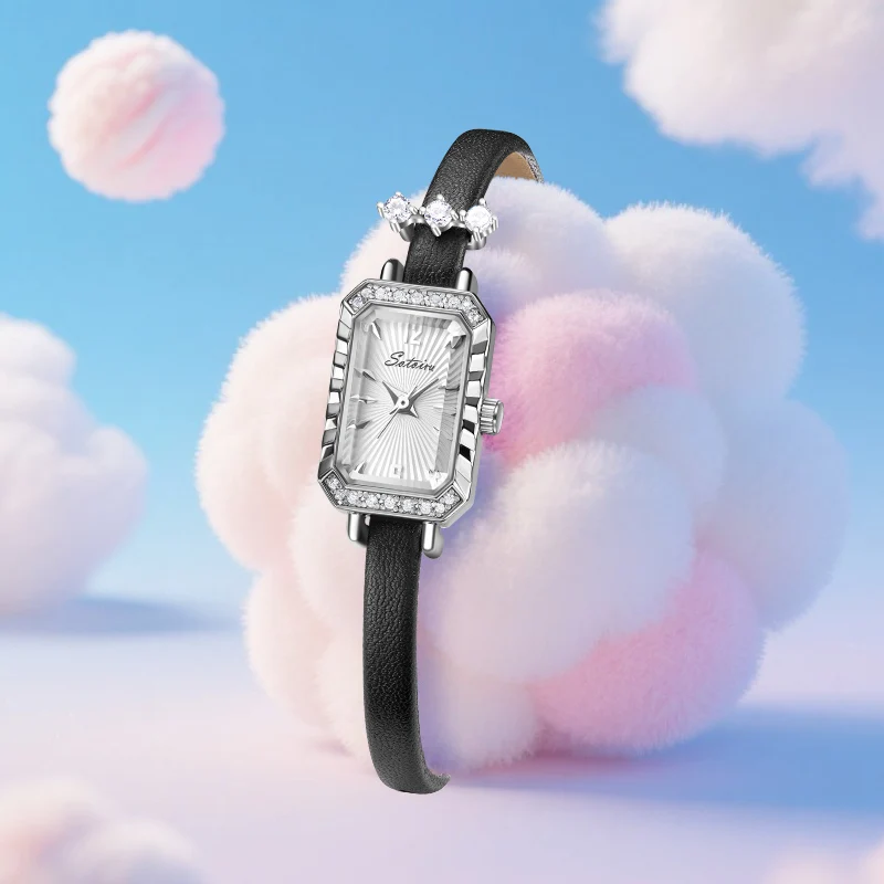 ساعة نسائية مربعة بتصميم أنيق – سوار جلدي أو شبكي