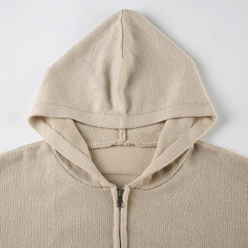 Solid Knitter Women¡¯s Sweater Cardigan Zip Up Hooded Long Sleeve Retro Simple Harajuku Cropped Coat Casual Fashion
