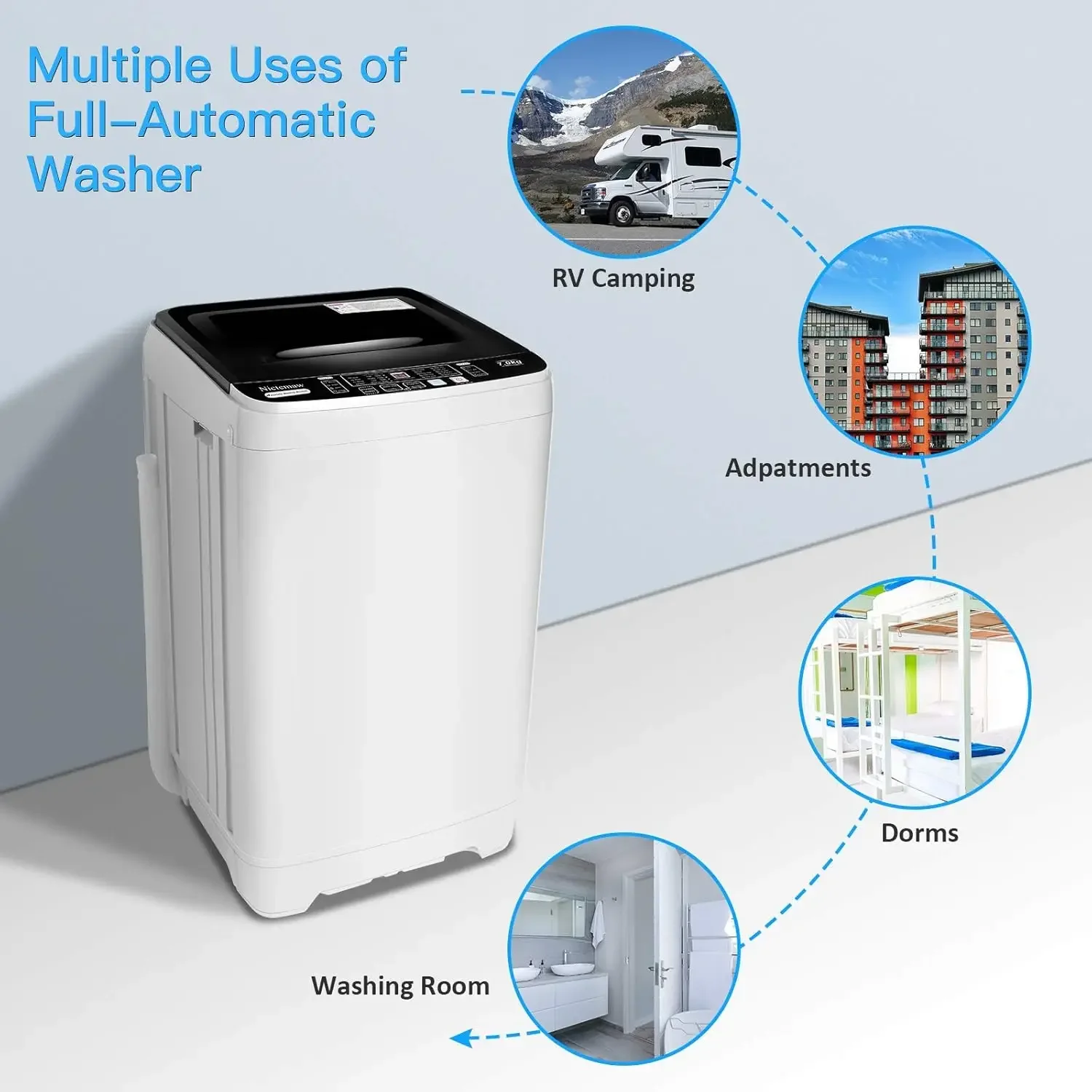 Portable Washing Machine 17.8Lbs Capacity Portable Washer 2.3 Cu.ft Full-Automatic Compact Laundry Washer With Drain Pump 6
