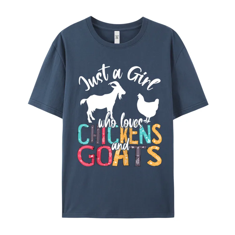 Cute Just A Girl Who Premium Cotton Tees Grandpa Slogan T-shirts Funny Special O-Neck Tee Shirt Short Sleeve  Cute Just A Girl Who Loves Chickens Goats Farmer Girls Gift Raglan Baseball Tee navy