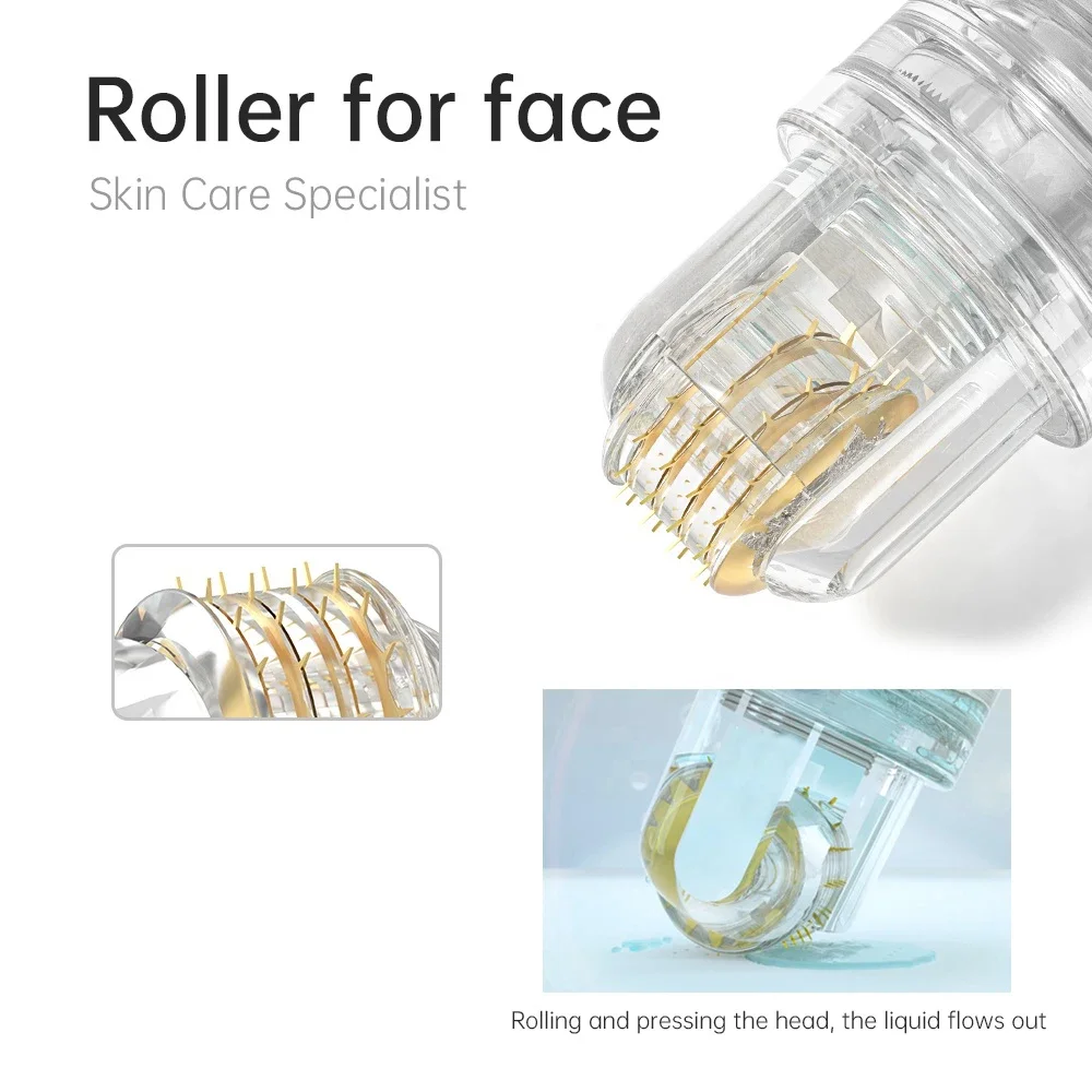 Hydra Roller 64pins Golden Titanium Microneedle 20pins Stamp Needle Skin Care Serum Applicator Empty Reusable Bottle