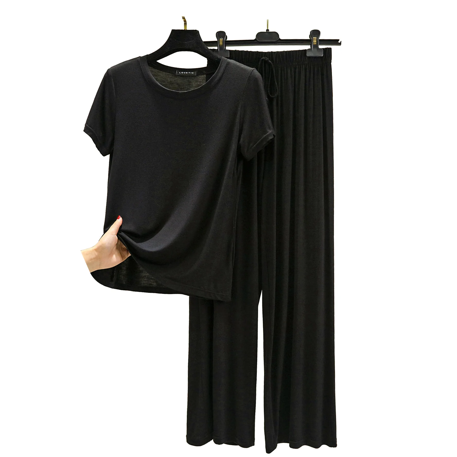 2pcs Summer Modal Homewear Pajamas set Short sleeve Tops and Trousers Solid color Casual Loose Sleepwear suit Plus size