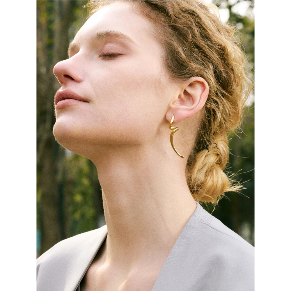 Yhpup Minimalist Stainless Steel Metal Irregular Stud Earrings