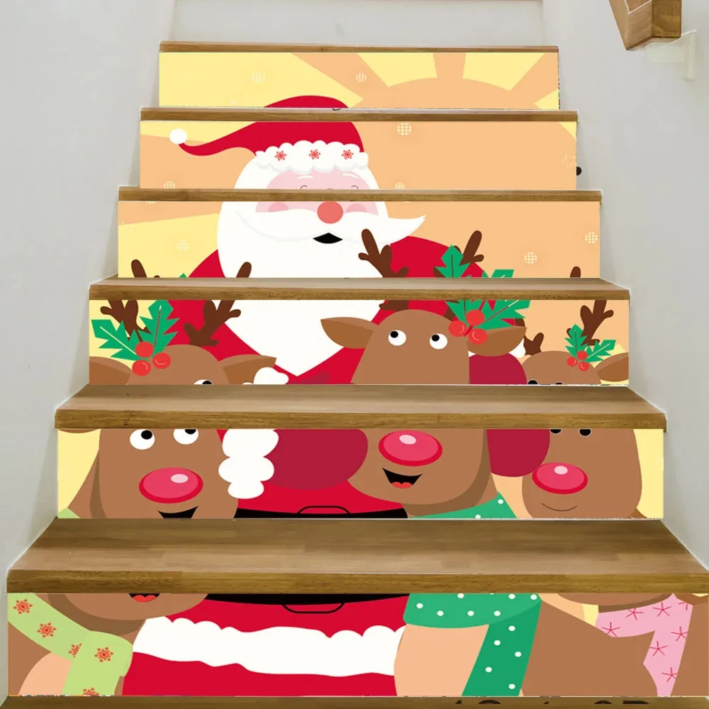 Merry Christmas Staircase Stickers Xmas Strips Stair Murals Decal PVC Waterproof Self-adhesive Stairs Risers Sticker Home Decor
