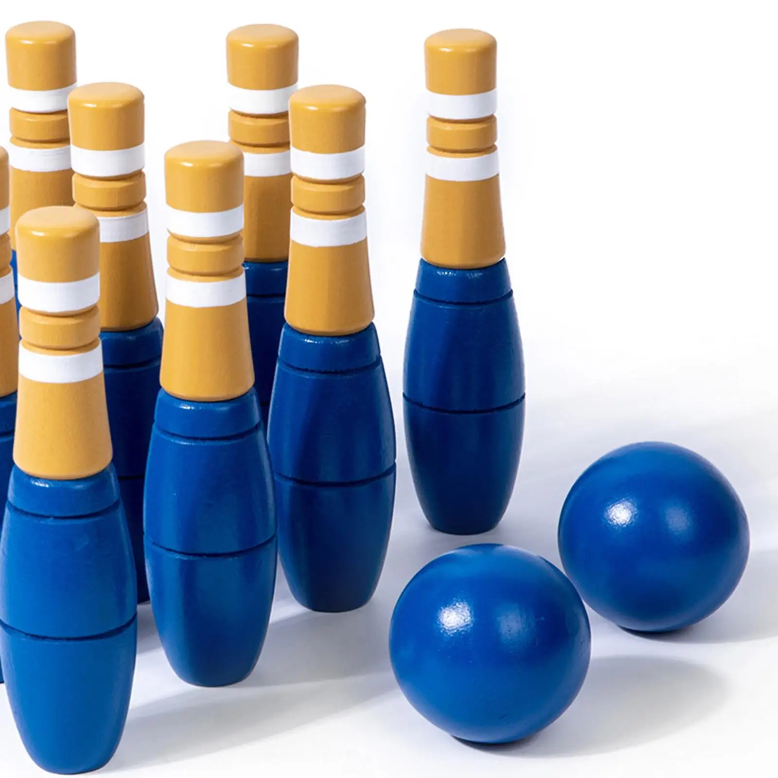 10x Wood Bowling Set Lawn Bowling Skittles and Carrying Bag Mini Pins Kids Toy for Indoor Outdoor Backyard