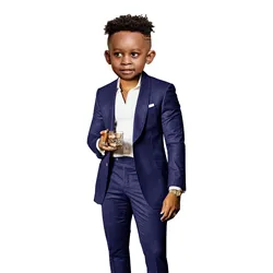 Children's Brown 2 - Piece Suit with Shawl Collar - Elegant Formal Wear for Weddings and Parties (Navy blue)