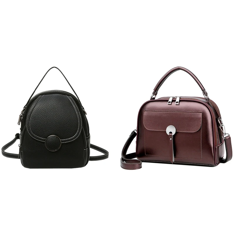

Hot Kf-Shell-Shaped Women's Bag Messenger Bag Wine Red & Ladies Leather Backpack Mini Soft Multifunctional Small Backpack