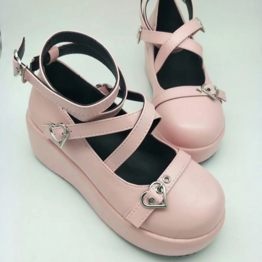 2022 New Brand Women Platform Wedges Lolita Shoes Cosplay Lolita Japanese Women\'s Pumps Kawaii Angel Bat Pumps Student Shoes