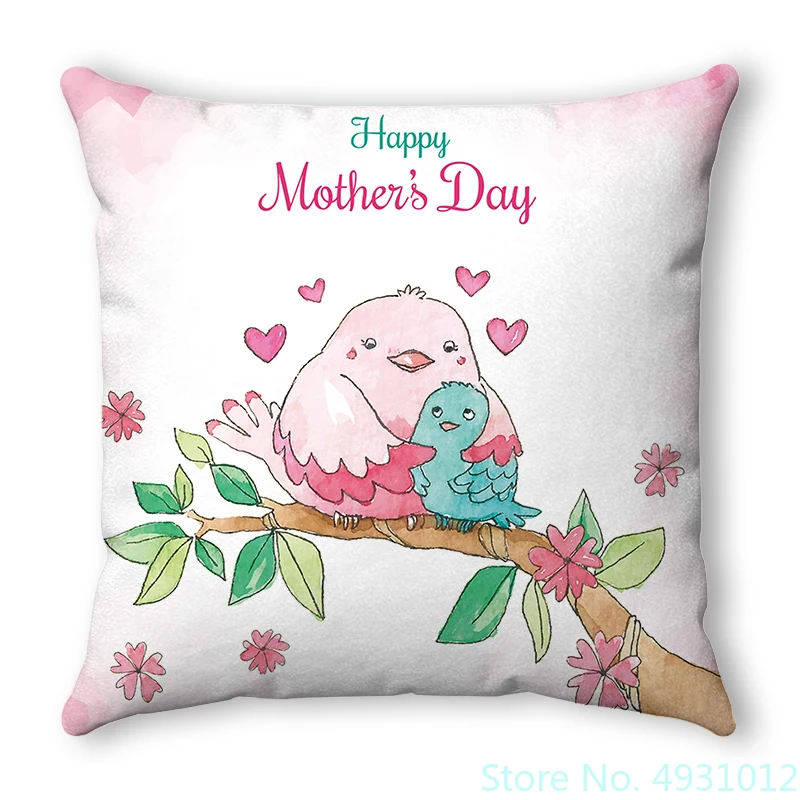 

Happy Mother's Day Bird Baby Cushion Cover Pillow Case Sofa Car Decorate Polyester 45x45cm Nap Pillowsham Baby Kids Gift