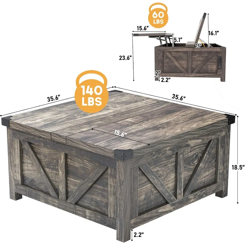 with Charging Station&USB Ports, w/Large Hidden Space, for Living Room, Bedroom, Café Tables 3