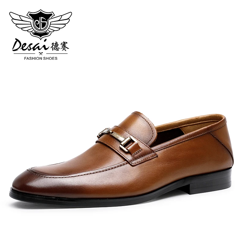 

DESAI Top Quality Easy Wear Loafers Men Shoes Genuine Leather Mens Casual Natural Leather Loafer Shoe Metal 2022 Brown Black