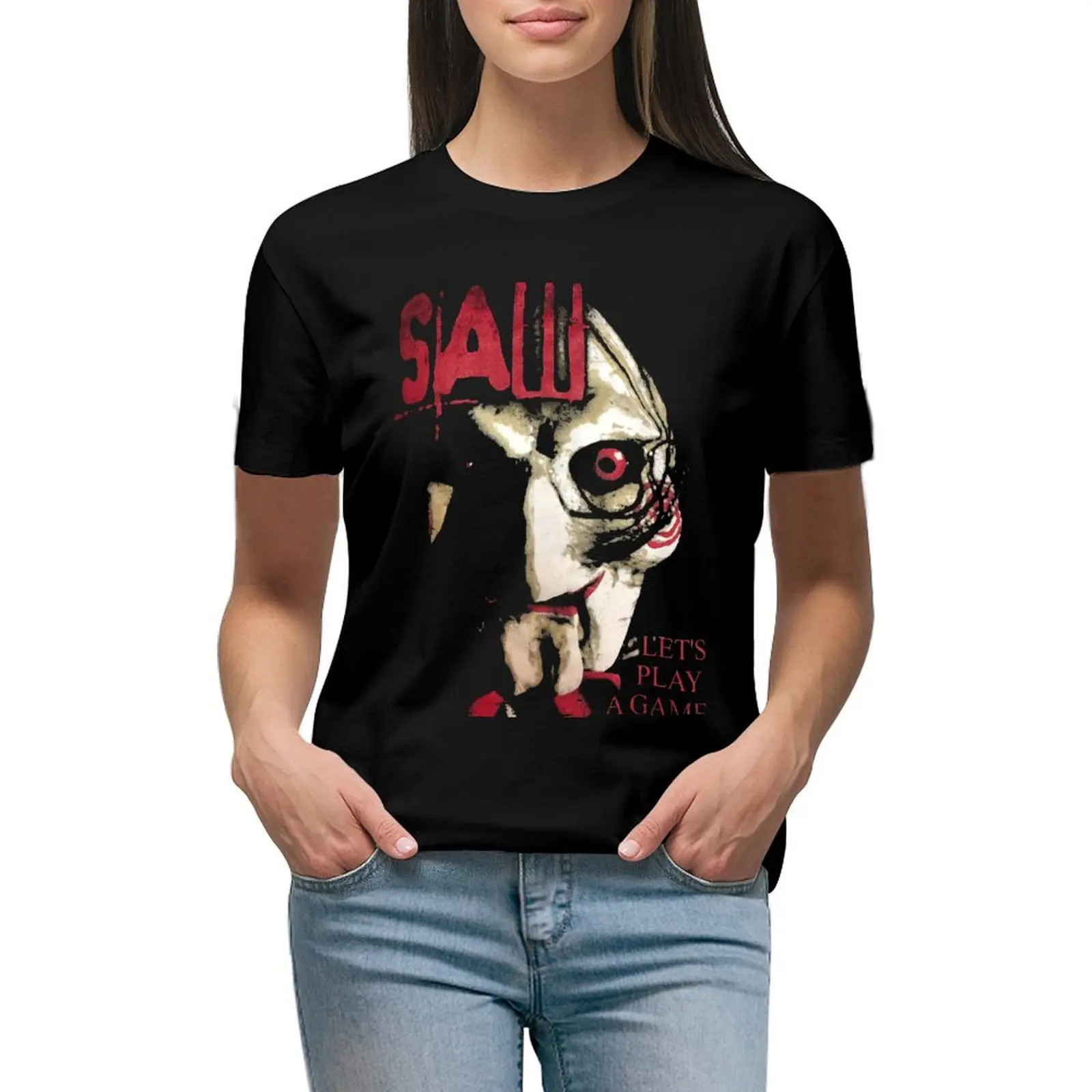 

Saw X Horror Movie Lets Play A Game T-shirt summer tops kawaii clothes tight shirts for Women