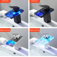 

Luminous Waterfall Faucet LED Light Bathroom Cabinet Wash Hand Bathroom Countertop Hot And Cold Water Faucet
