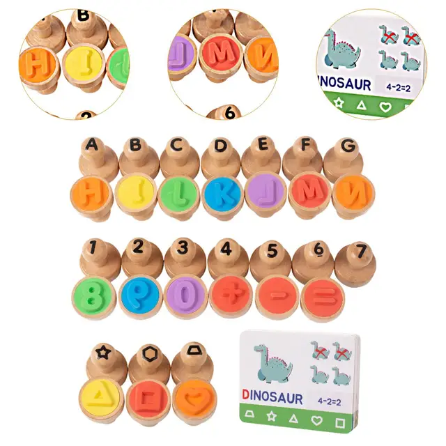 Wooden Alphabet Number Stamp Educational Learning Toy for Kids Toddlers 5