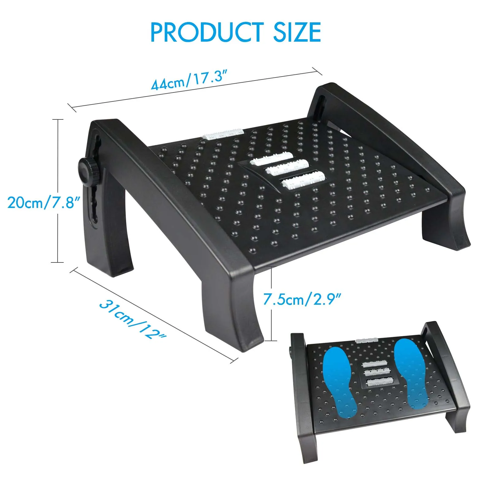 Under Desk Footrest Massage Surface Ergonomic 6 Height Position Adjustable Firm Non-Slip Legs for Home Office foot stool