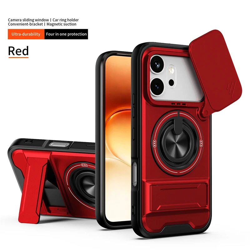 Armor Slide Camera Protection Case with Ring Kickstand and Car Magnetic Holder