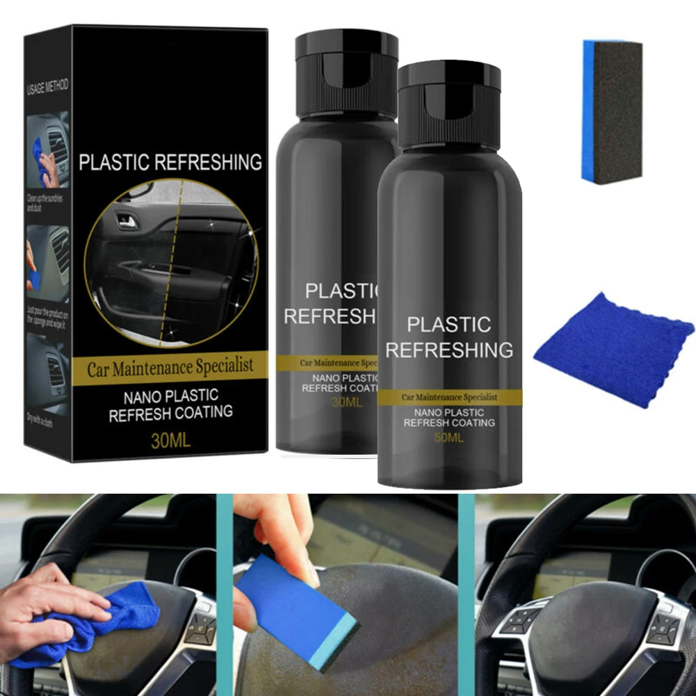 30ml/50ml Plastics Revitalizing Coating Agent Car Refurbishing Agent With Sponge Plastics Parts Refurbish For Car Easily