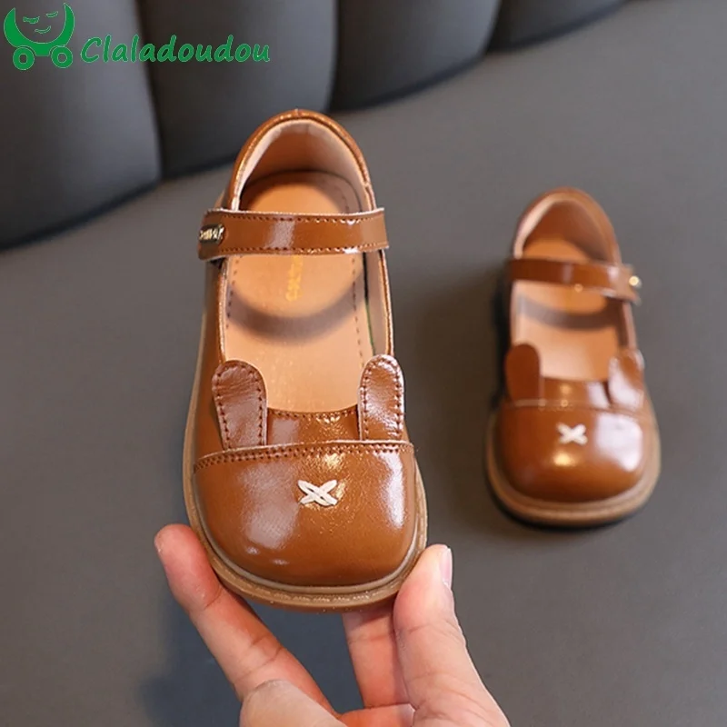 

12-15.5cm Girls Princess Shoes 2023 Spring Kids Fashion Brand Bright Dress Dance Flats Baby Children Ears Ballet Casual Shoe