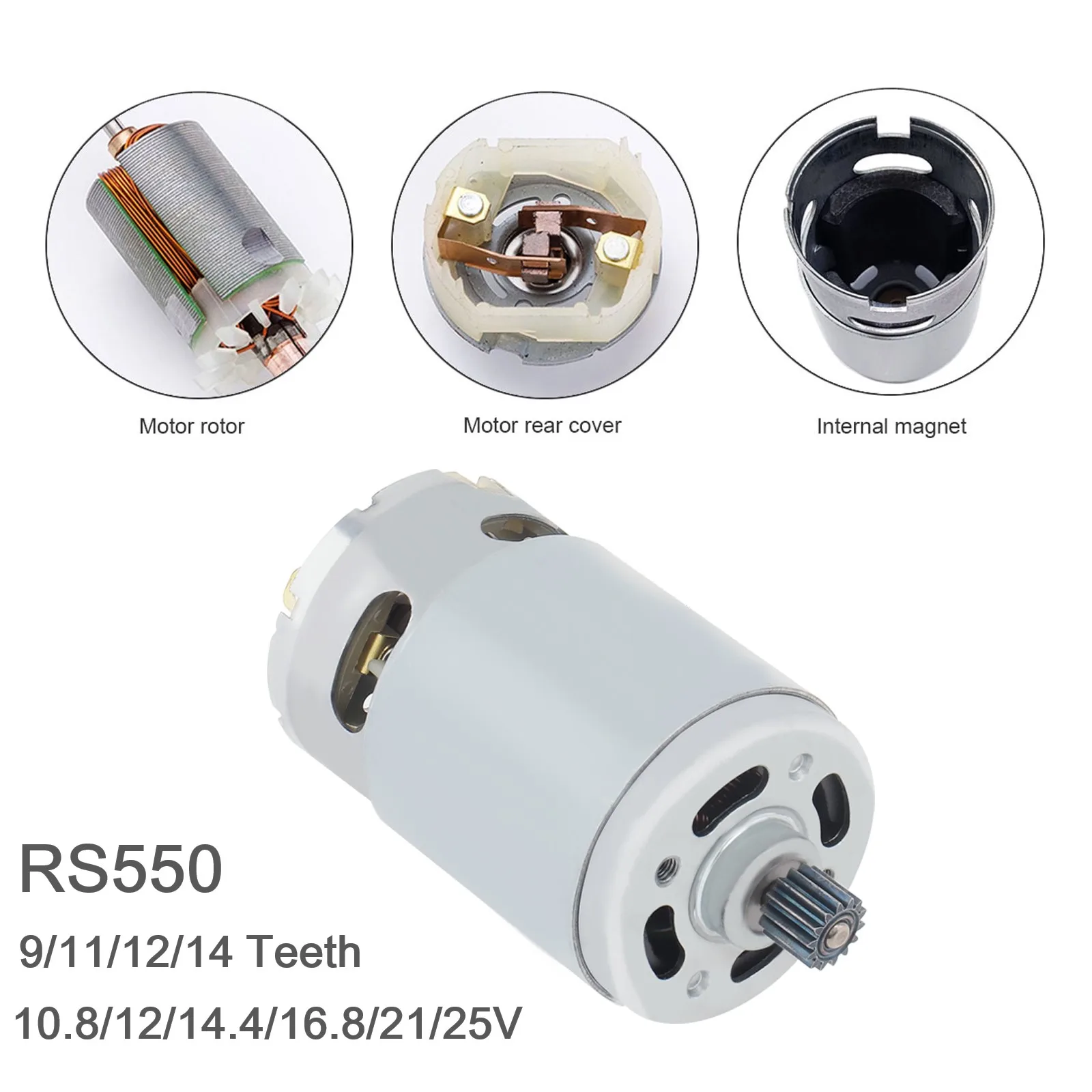 RS550 21V DC Motor 9/11/12/14 Teeth 10.8/12/14.4/16.8/25V Brushed Motor for Mini Logging Saw Chainsaw Power Tool Accessories