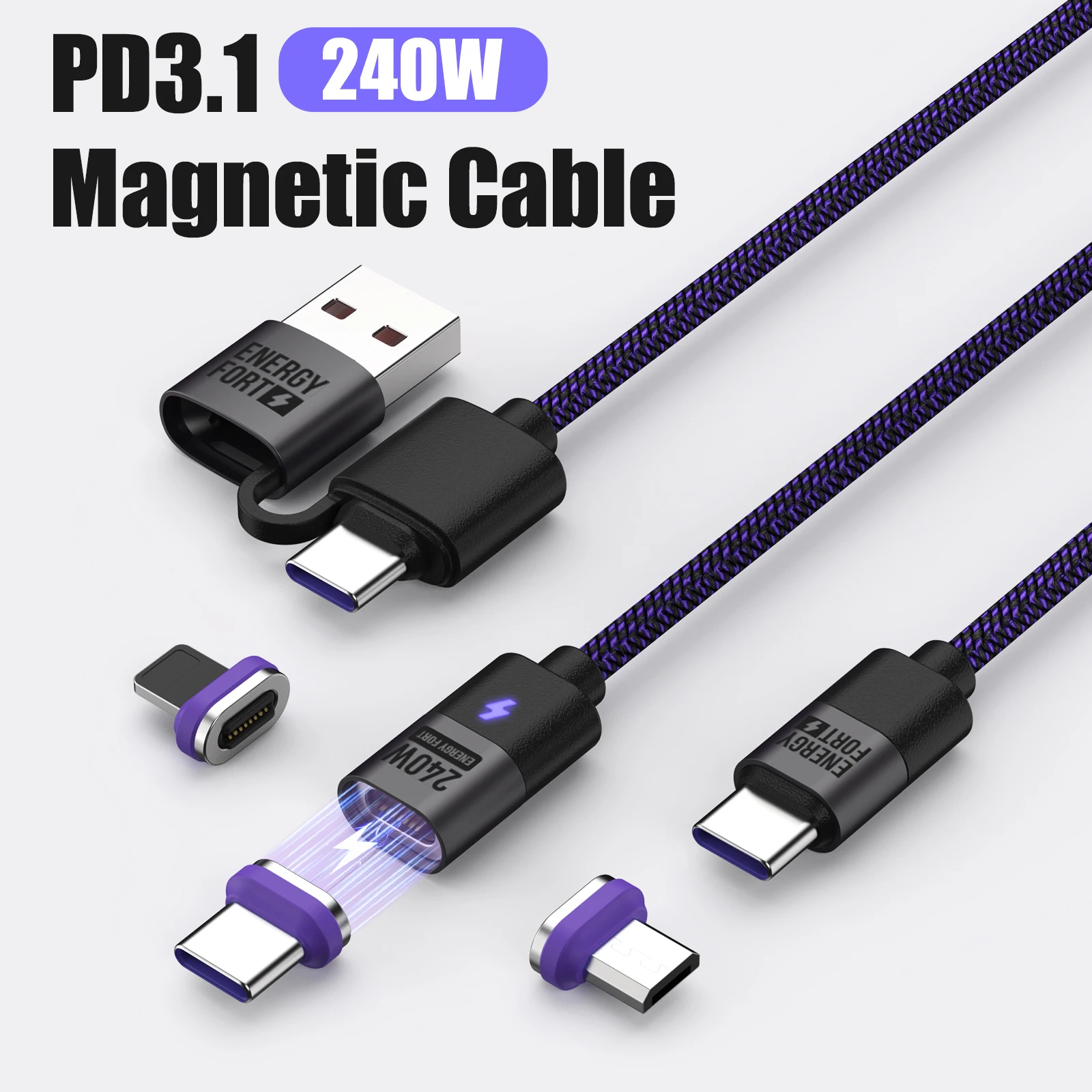 Magnetic 240W C to C Charing Cable 5A 100W Type C USB A