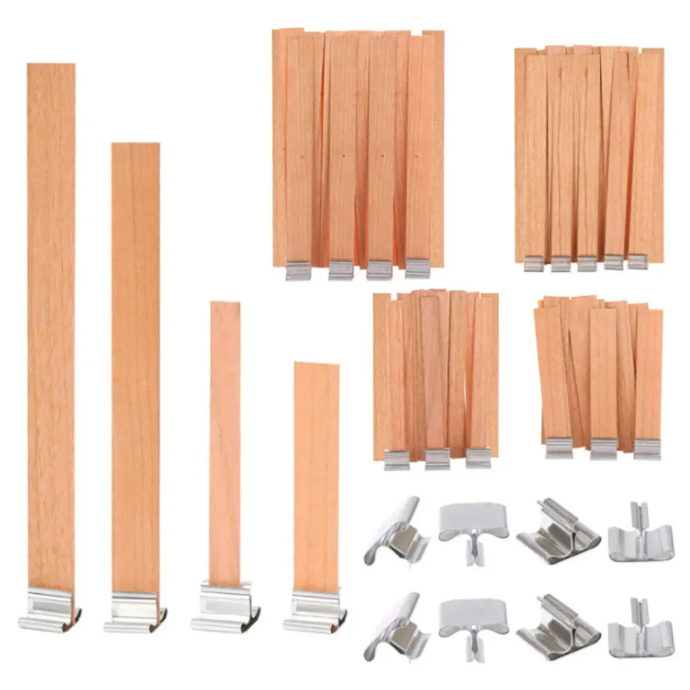 Description Picture 6 of itemFor fun 30pcs Wooden Candle Wick With Clip Base Craft Wicker Paraffin Beeswax Burning Smokeless Wick Candle Making Supplies