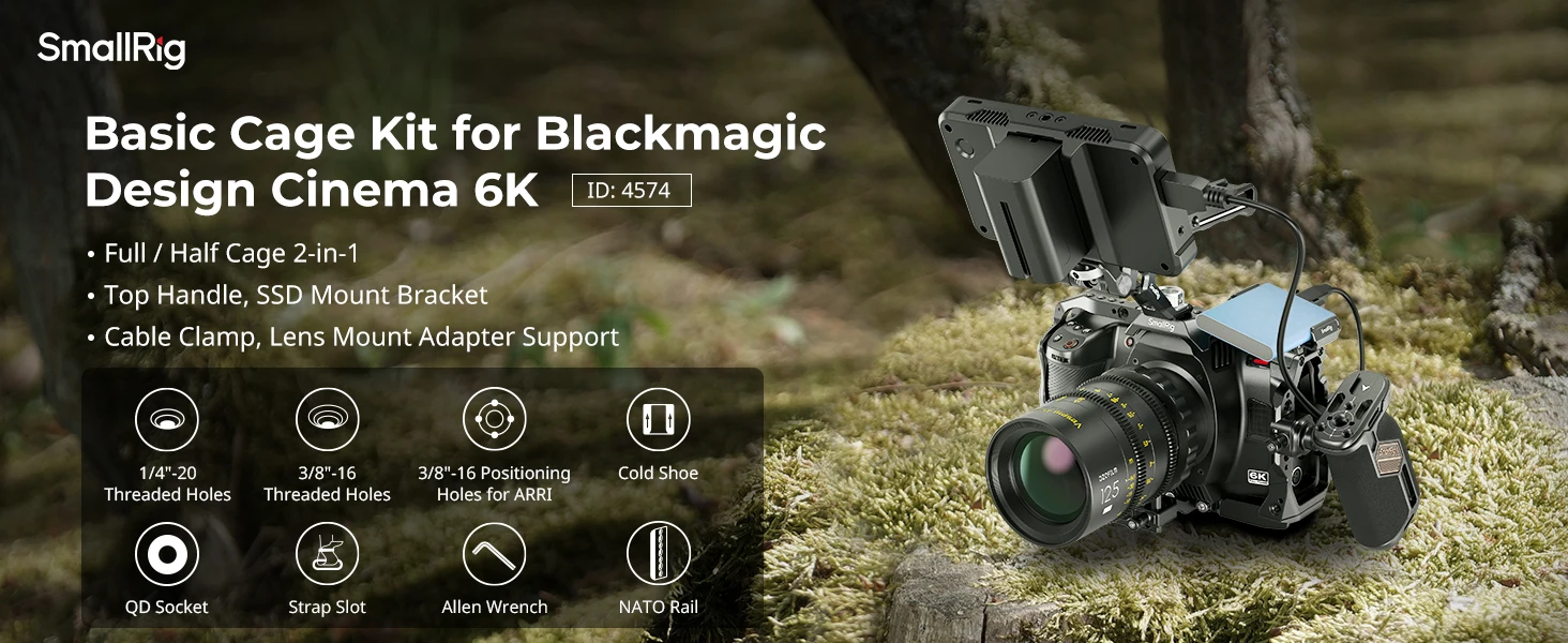 Description Picture 3 of itemSmallrig Full Camera Cage for Blackmagic Design Cinema 6K Basic Cage Kit Handgrip Holes With Threaded 4785 4574 4575