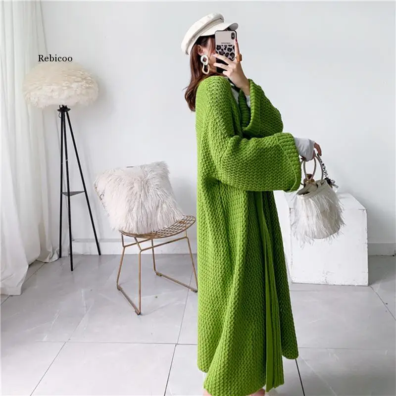 

Осенне-зимний свободный супердлинный кардиган, кардиган из альпаки, вязаный кардиган, утепленный свитер, пальто для женщин, женская верхняя одежда для женщин