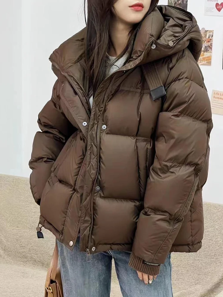 Janveny 90% White Duck Down Jacket Women Hooded Winter