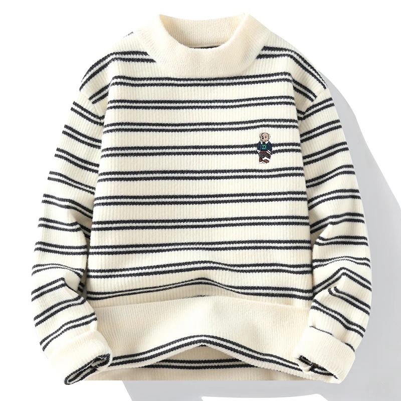 

Мужской свитер в полоску, свободный трикотажный пуловер в Корейском стиле, с круглым вырезом, в стиле Харадзюку, Осень-зима 2023