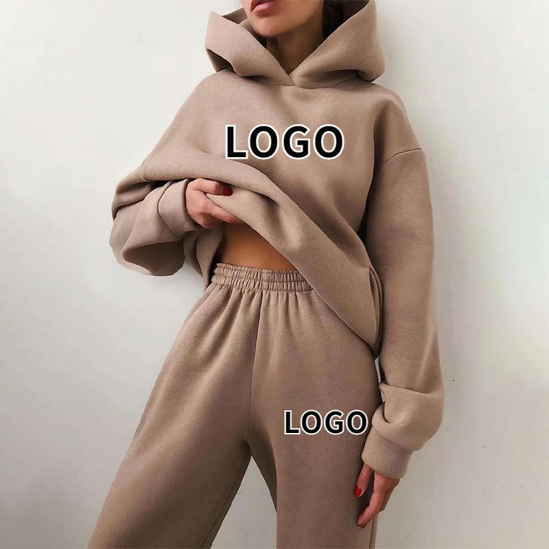 

Custom Logo Women Tracksuit Brand Hoodies and Sweatpants 2Piece Set Spring Autumn Hooded Casual Female Sportswear Dropshipping