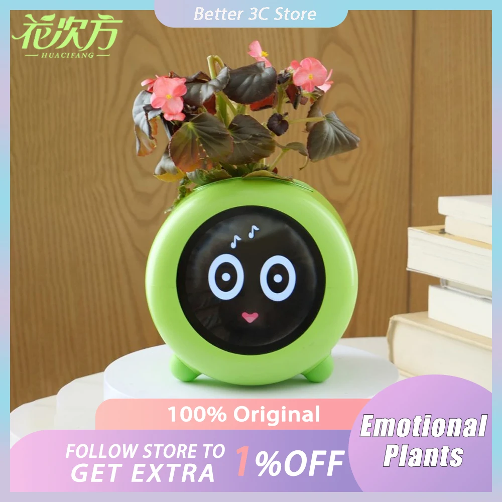 Huacifang Emotional Plants Intelligent Flowerpot LED Screen Real-time Status Display Interactive Robot Pet Desk Decoration Gift