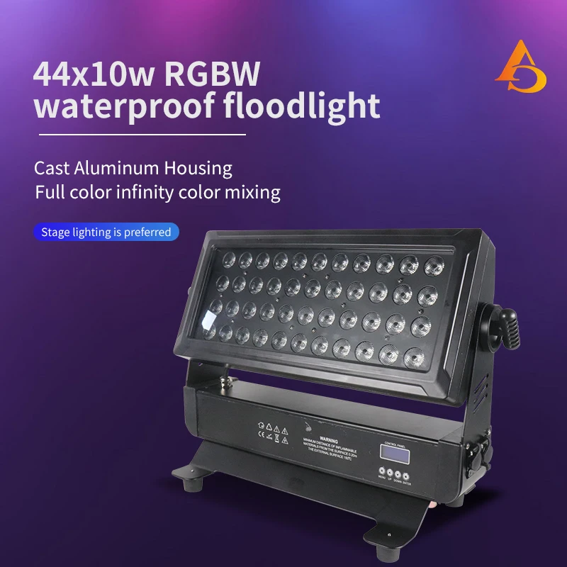 RGBW LED 투광 조명, IP65 방수 플랫 스포트라이트, 야외 공연 배경 염색, DJ 디스코 무대 파 라이트, 44x10W, 4 in 1