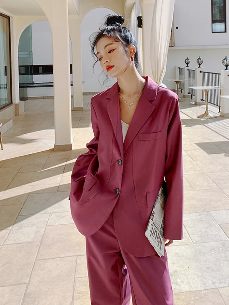 

2022 Spring Autumn Elegant Fashion Blazer and Pants Suits Two Piece Set Women Korean Style Slim Bussiness Casual Outfits 0881