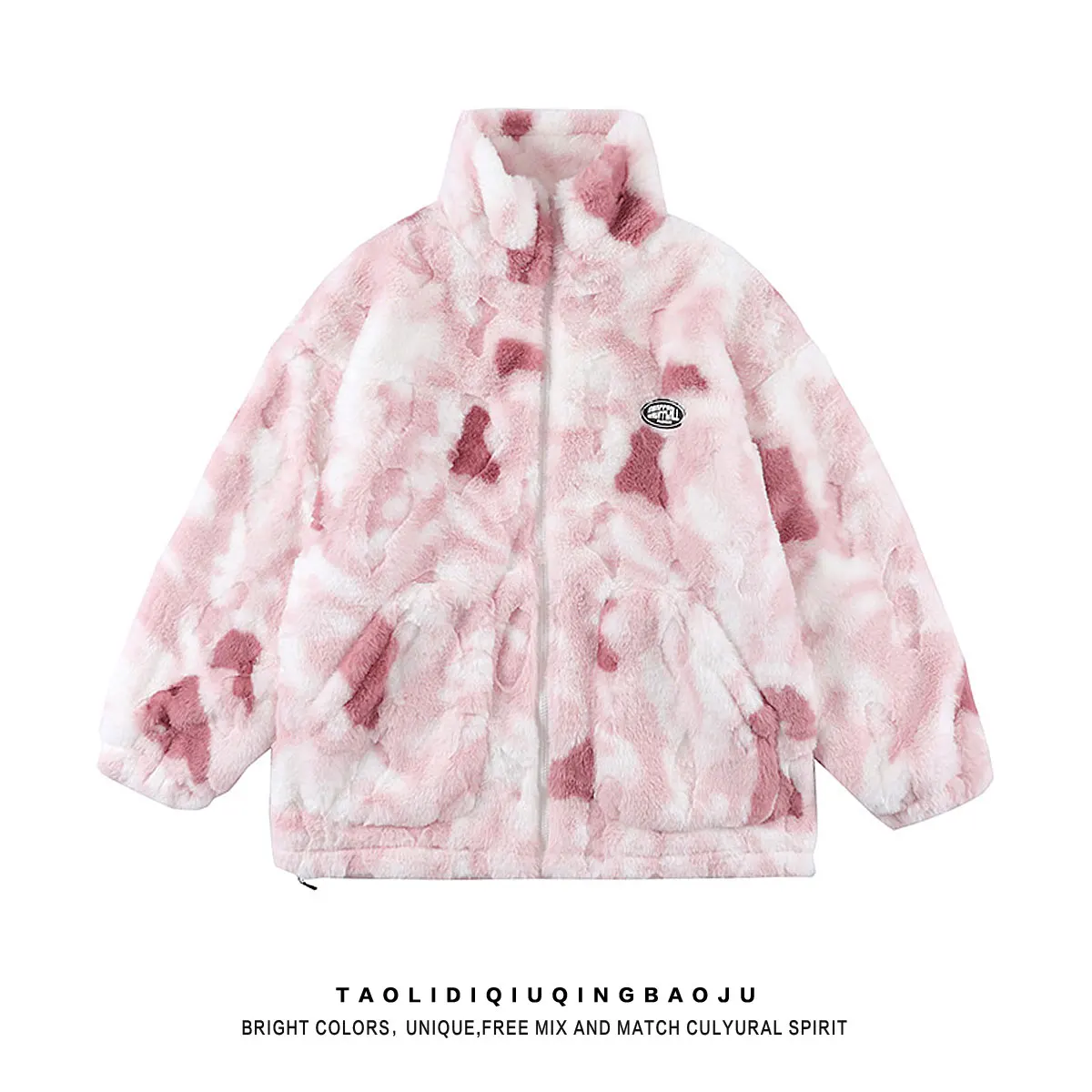 

2023 New Winter Women's Jacket Lamb Velvet Thickened Warm Zipper Personality Streetwear Tie-dye Casual Loose Couple Cardigan Y2k