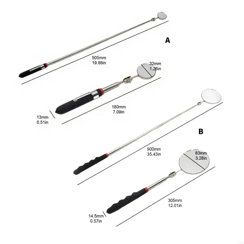 U55A 긴 손잡이 텔레 스코픽 라운드 미러 32/82mm 직경이있는 자동차 수리 도구
