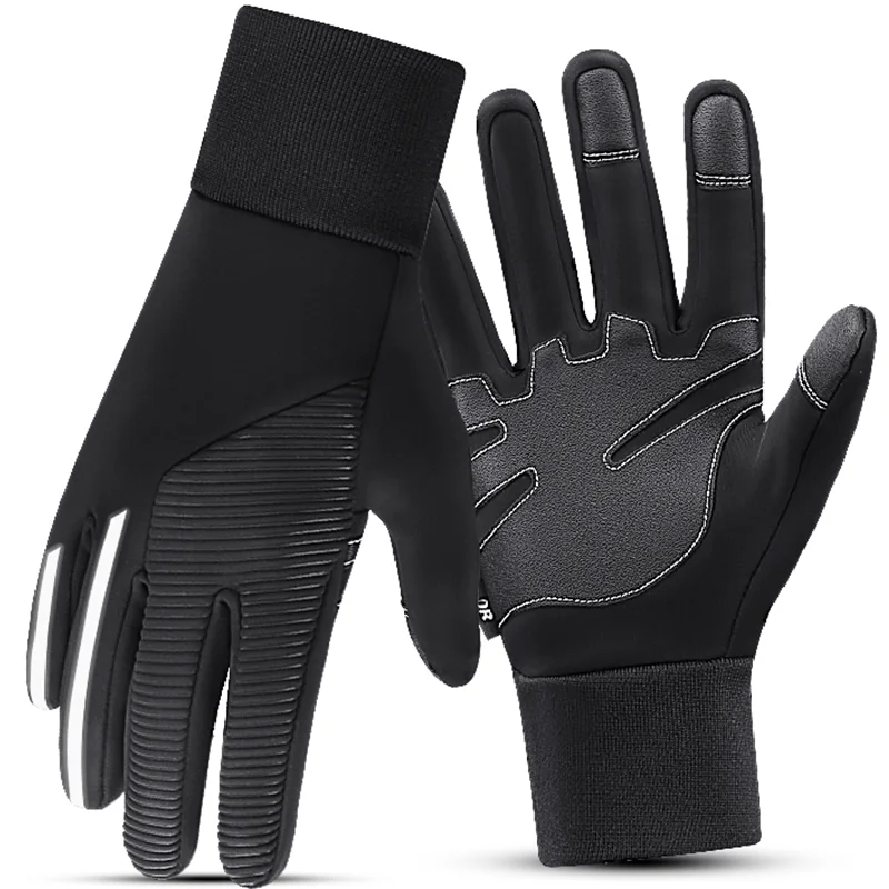 

Winter Men's Cycling Gloves Black Windproof Touchscreen Long Leather Gloves Wear Resistant Motorcycle Gloves Bicycle Accessories