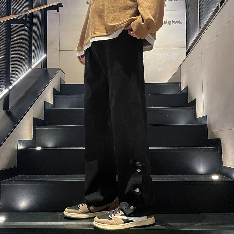 Y2K Straight Loose Jeans for Men Vintage Baggy Denim Pants High Street Wide Leg Trouser Streetwear Side Buckle Pantalones Hombre