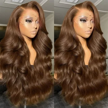 200 Density 30 38Inch Chocolate Brown Body Wave Human Hair Wigs Brazilian 13x6 HD Lace Frontal Wigs #4 Color 13x4 Lace Front Wig 1