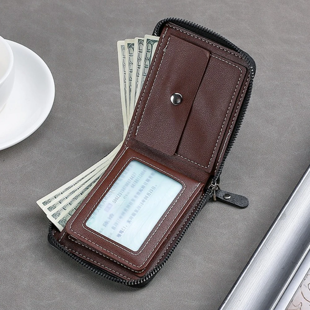Men's Vintage Trifold Wallet with Zipper Coin Pocket and Casual Buckle