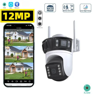 6K 12MP 6MP HD Three Screen WIFI IP Camera Outdoor Three Lens Ai Human Detection Waterproof CCTV Video Security Camera iCsee 1