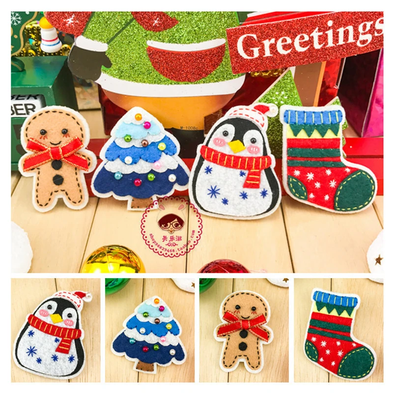 4pcs together Chrisrmas brooch Felt kit Non-woven cloth Craft DIY Sewing set Felt Handwork Material DIY needlework supplies