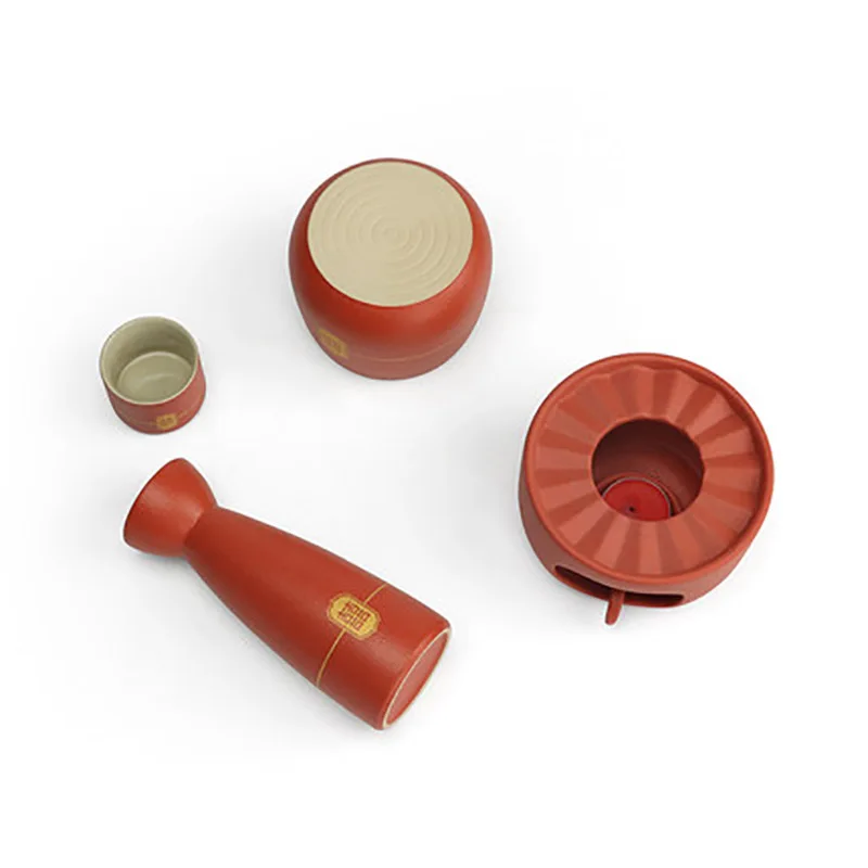Chinese Ceramic Wine Set for Wedding, Red Wine Pot, Cup and Wood Tray, New Year Gift, Porcelain Household Accessories