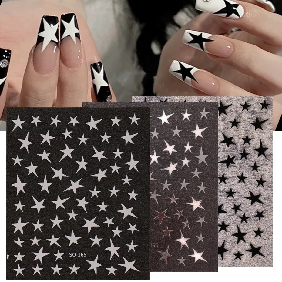3pcs-White-Black-Stars-Nails-Stickers-Irregular-Pentagram-Decals-Pink ...