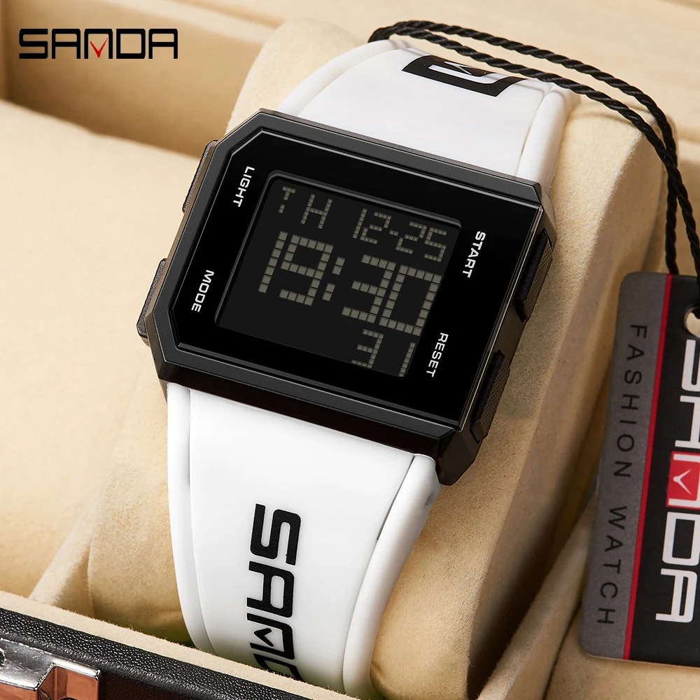 SANDA Men's Square Dial LED Digital Chronograph Sports Watch