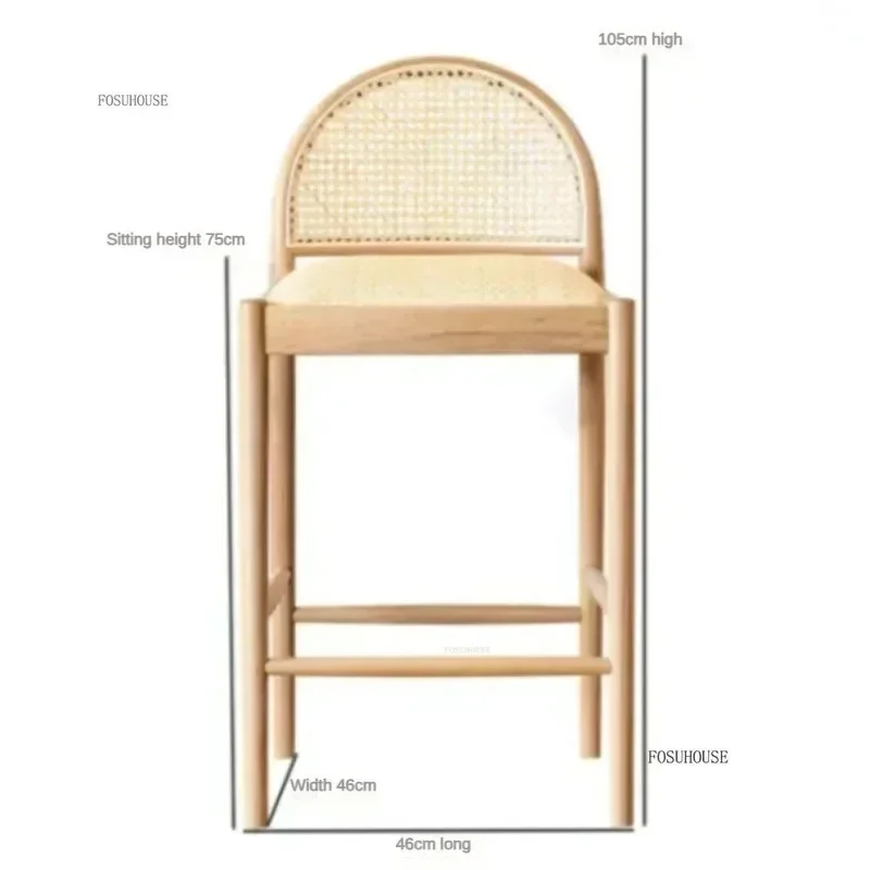 Modern Woven Rattan Bar Chairs Commercial Barstools Luxury Home Furniture Nordic Minimalist Solid Wood Kitchen High Stool H l