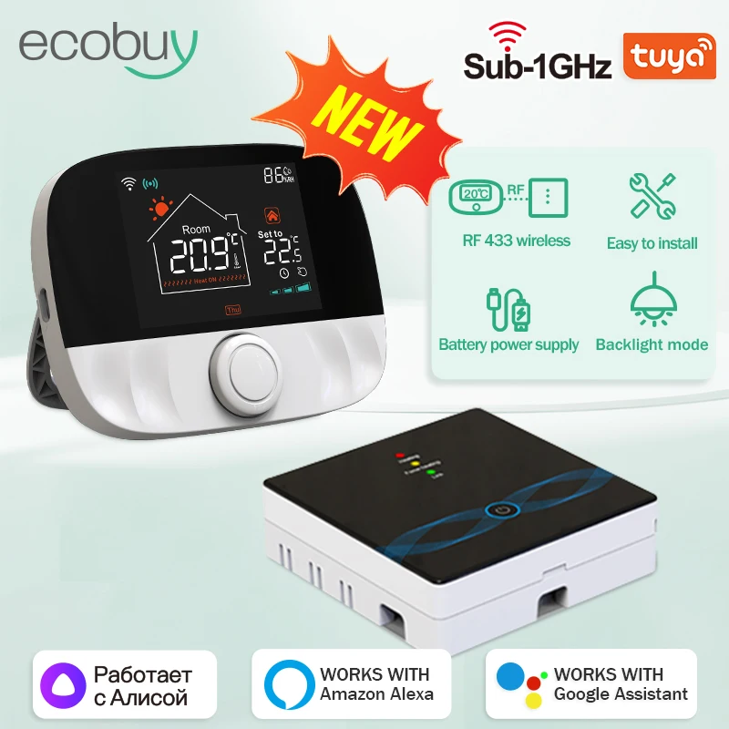 Tuya Smart Thermostat Wireless Heating WiFi Thermostat Gas Boiler Battery Powered Temperature Controller Receiver Alice Google